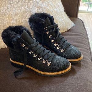 INC International Concepts Black Bling Rhinestone Faux Fur Booties